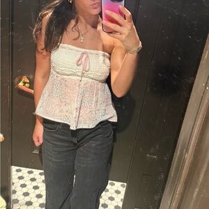 Hollister floral Strapless Top - Pink and White